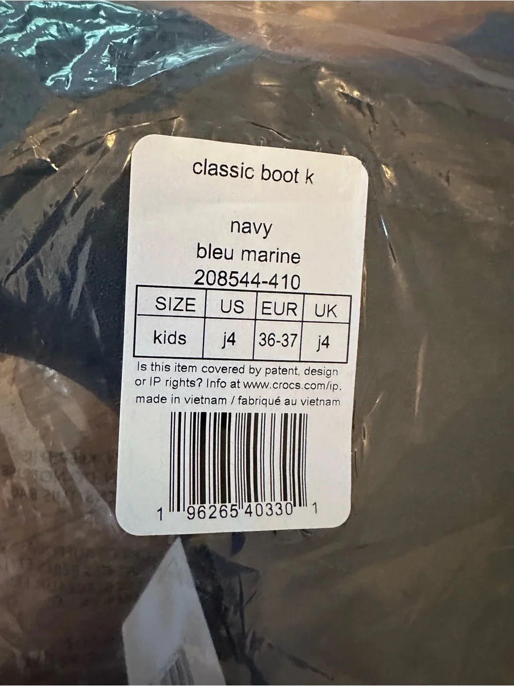Crocs Classic Rain Boots Navy Kids J4 Youth 4 NEW